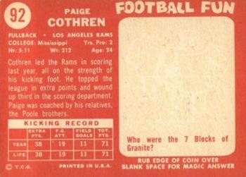 1958 Topps #92 Paige Cothren Back
