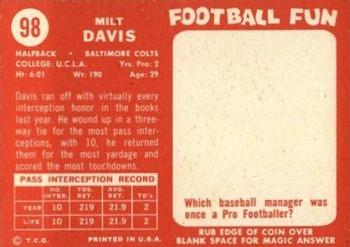 1958 Topps #98 Milt Davis Back