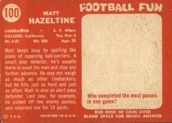 1958 Topps #100 Matt Hazeltine Back