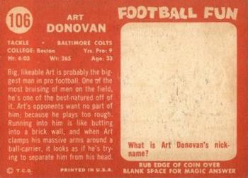 1958 Topps #106 Art Donovan Back