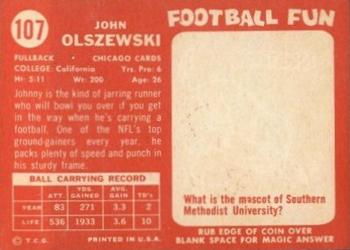 1958 Topps #107 John Olszewski Back
