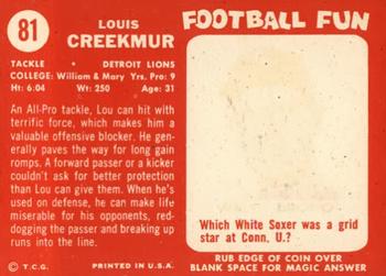 1958 Topps #81 Lou Creekmur Back
