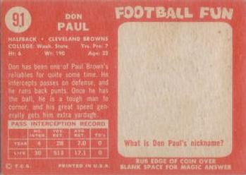 1958 Topps #91 Don Paul Back