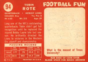 1958 Topps #94 Tobin Rote Back