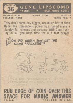 1959 Topps #36 Gene Lipscomb Back