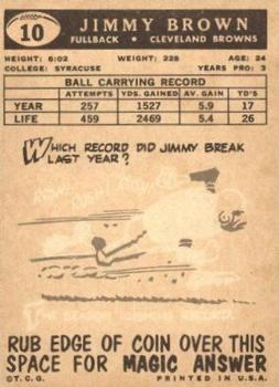 1959 Topps #10 Jimmy Brown Back