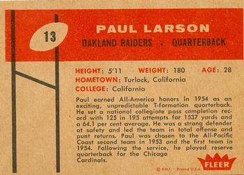 1960 Fleer #13 Paul Larson Back