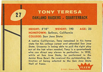 1960 Fleer #27 Tony Teresa Back