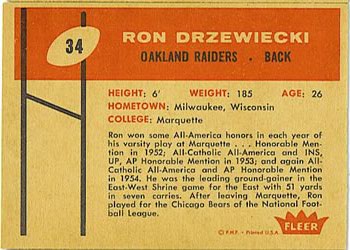 1960 Fleer #34 Ron Drzewiecki Back