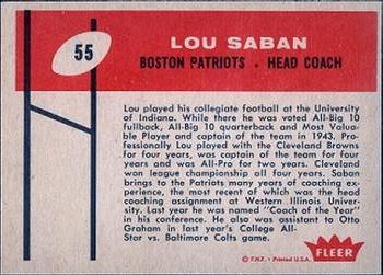 1960 Fleer #55 Lou Saban Back