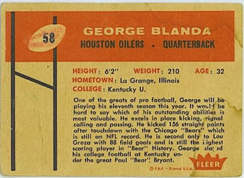 1960 Fleer #58 George Blanda Back