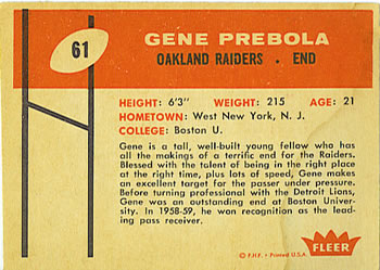 1960 Fleer #61 Gene Prebola Back