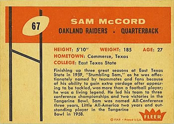 1960 Fleer #67 Sam McCord Back