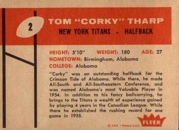 1960 Fleer #2 Corky Tharp Back