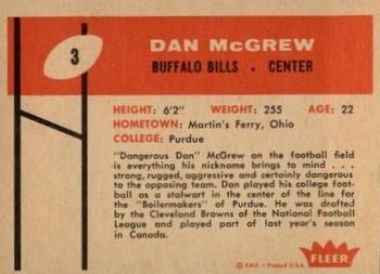 1960 Fleer #3 Dan McGrew Back