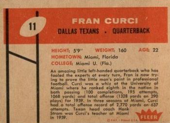 1960 Fleer #11 Fran Curci Back