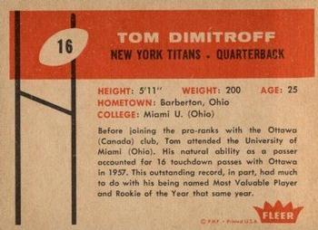 1960 Fleer #16 Tom Dimitroff Back