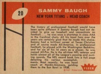 1960 Fleer #20 Sammy Baugh Back