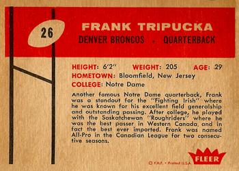 1960 Fleer #26 Frank Tripucka Back