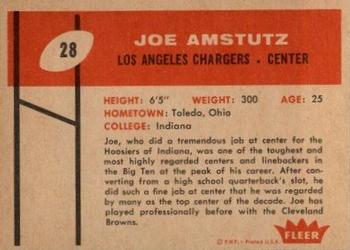 1960 Fleer #28 Joe Amstutz Back