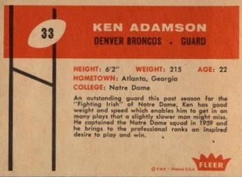 1960 Fleer #33 Ken Adamson Back