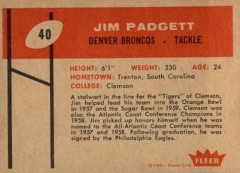1960 Fleer #40 Jim Padgett Back