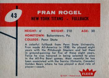 1960 Fleer #43 Fran Rogel Back