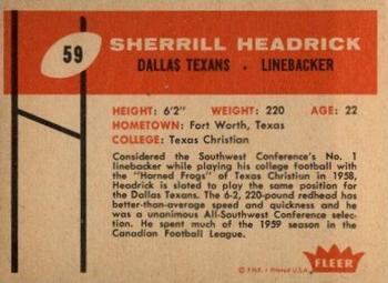 1960 Fleer #59 Sherrill Headrick Back