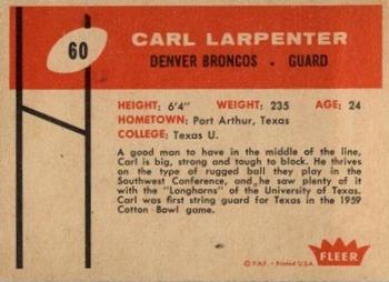 1960 Fleer #60 Carl Larpenter Back