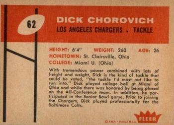 1960 Fleer #62 Dick Chorovich Back