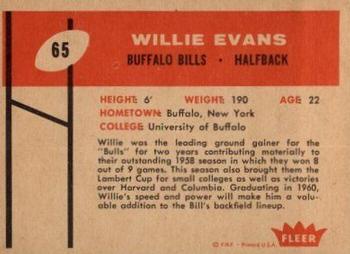 1960 Fleer #65 Willie Evans Back