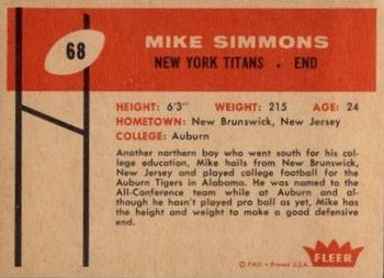 1960 Fleer #68 Mike Simmons Back