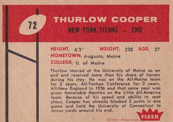 1960 Fleer #72 Thurlow Cooper Back