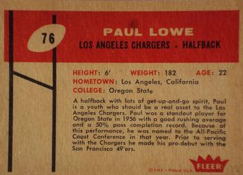 1960 Fleer #76 Paul Lowe Back