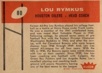 1960 Fleer #80 Lou Rymkus Back