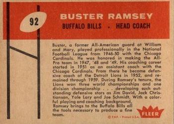1960 Fleer #92 Buster Ramsey Back