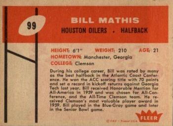 1960 Fleer #99 Bill Mathis Back
