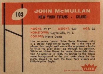 1960 Fleer #103 John McMullan Back