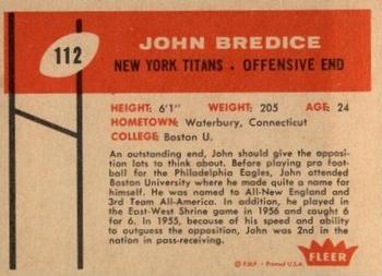 1960 Fleer #112 John Bredice Back