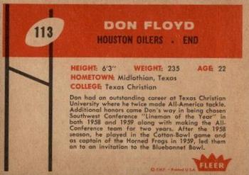 1960 Fleer #113 Don Floyd Back