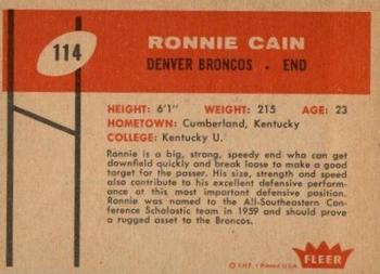 1960 Fleer #114 Ronnie Cain Back