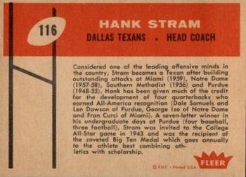1960 Fleer #116 Hank Stram Back