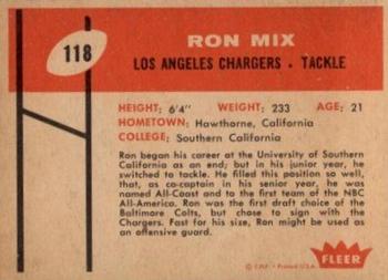 1960 Fleer #118 Ron Mix Back