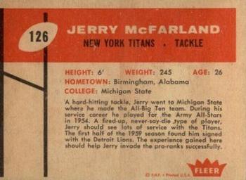 1960 Fleer #126 Jerry McFarland Back