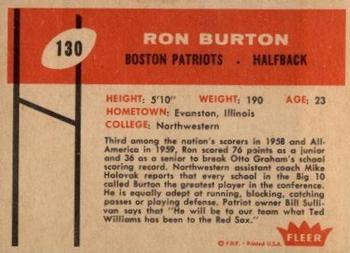 1960 Fleer #130 Ron Burton Back