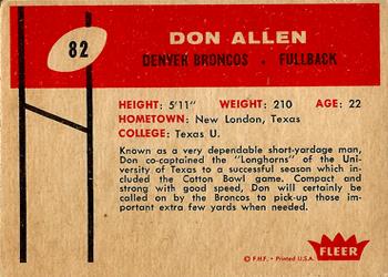 1960 Fleer #82 Don Allen Back