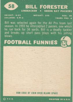 1960 Topps #58 Bill Forester Back