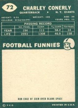 1960 Topps #72 Charley Conerly Back