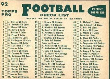 1960 Topps #92 Philadelphia Eagles Back