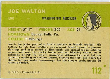 1961 Fleer #112 Joe Walton Back